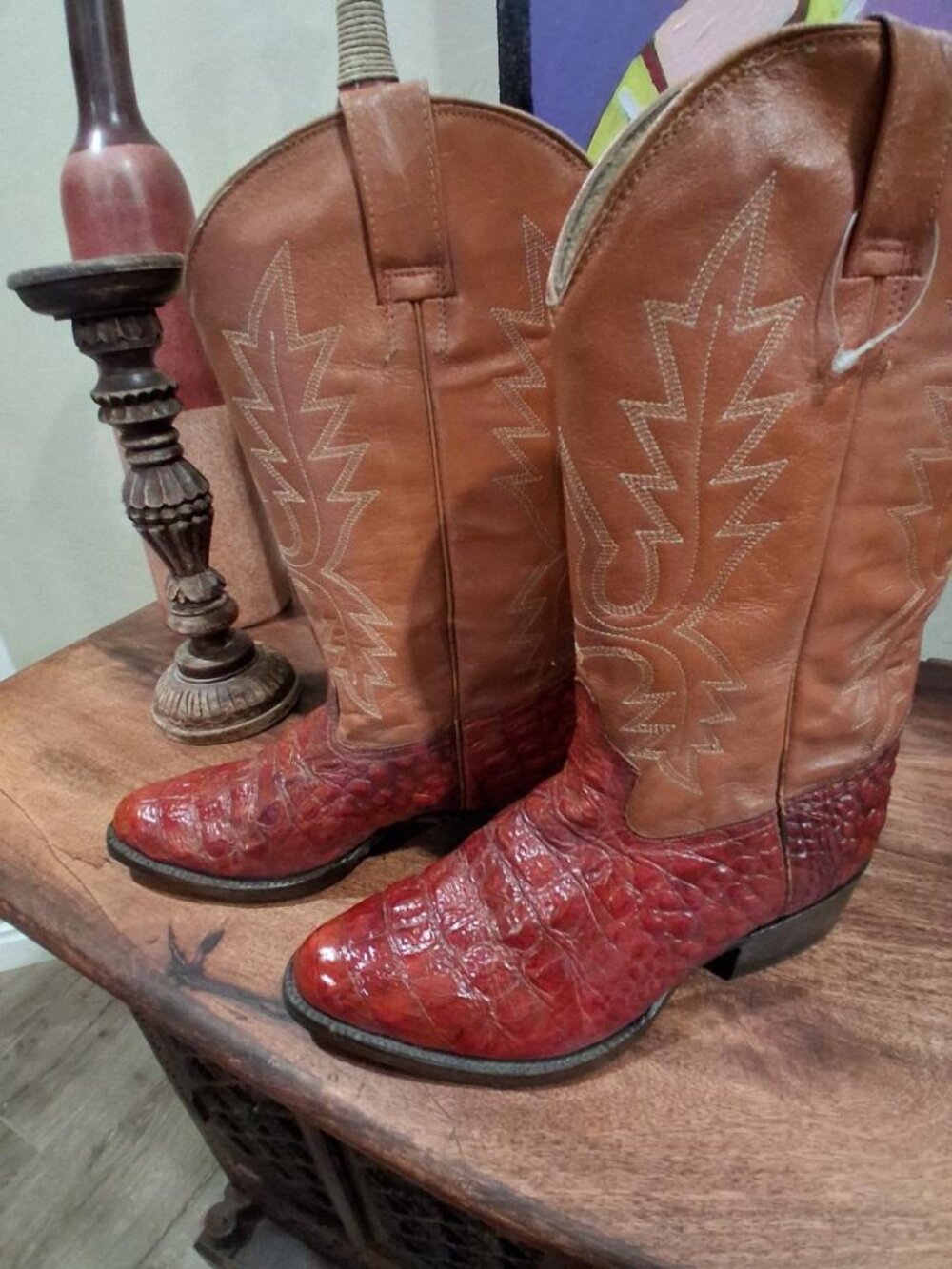 Israel Boots Women's 8M Brown Alligator & Leather Western Cowboy Boots